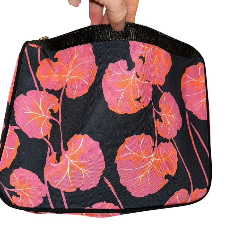 diane von furstenberg pink floral print large makeup zip pouch bag
